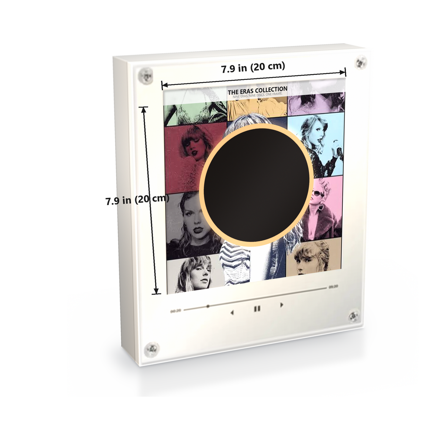 The Eras Music Player size: 7.9 x 7.9 in (20 x 20 cm)
