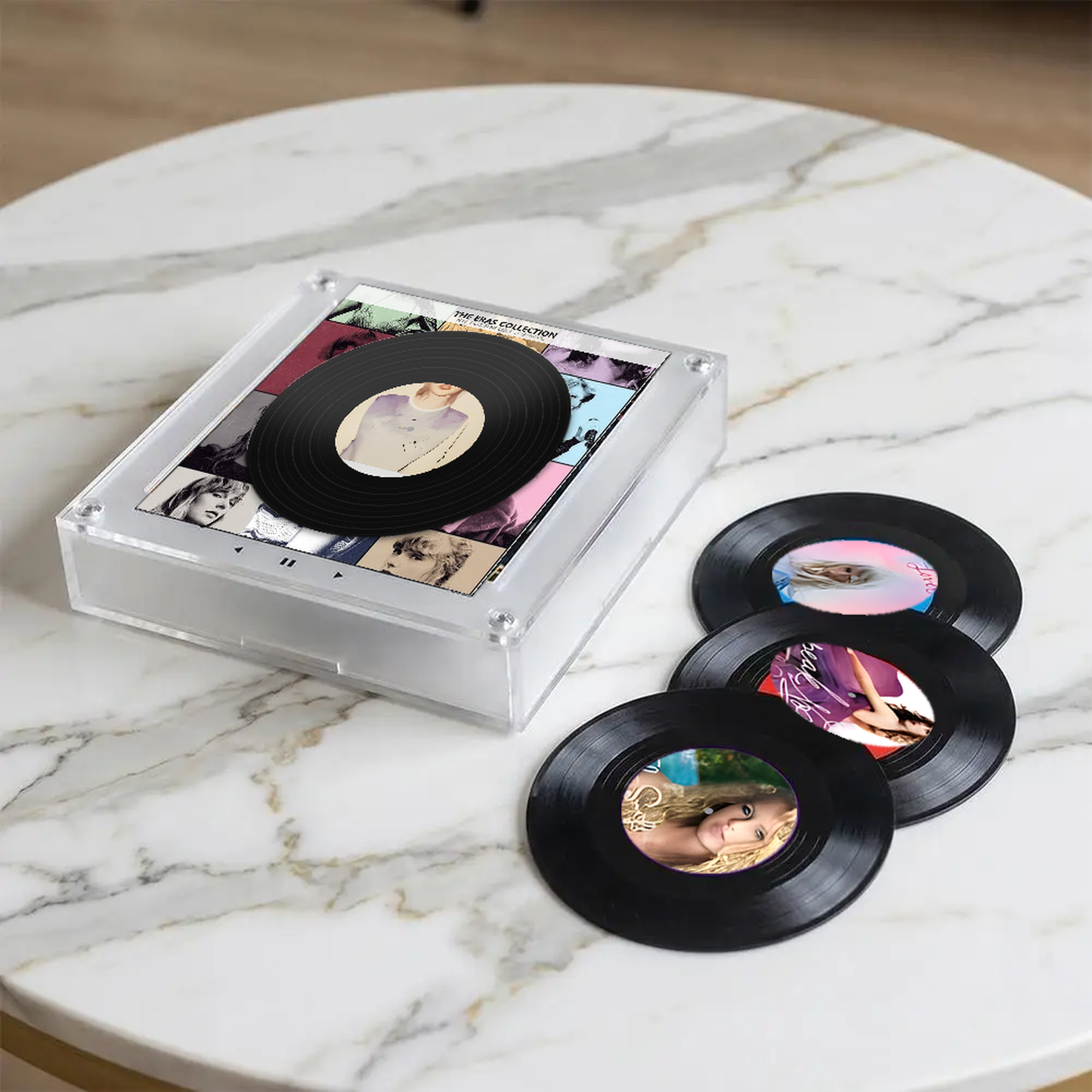 The Eras Music Player - 20 cm clear acrylic frame with three collectible discs
