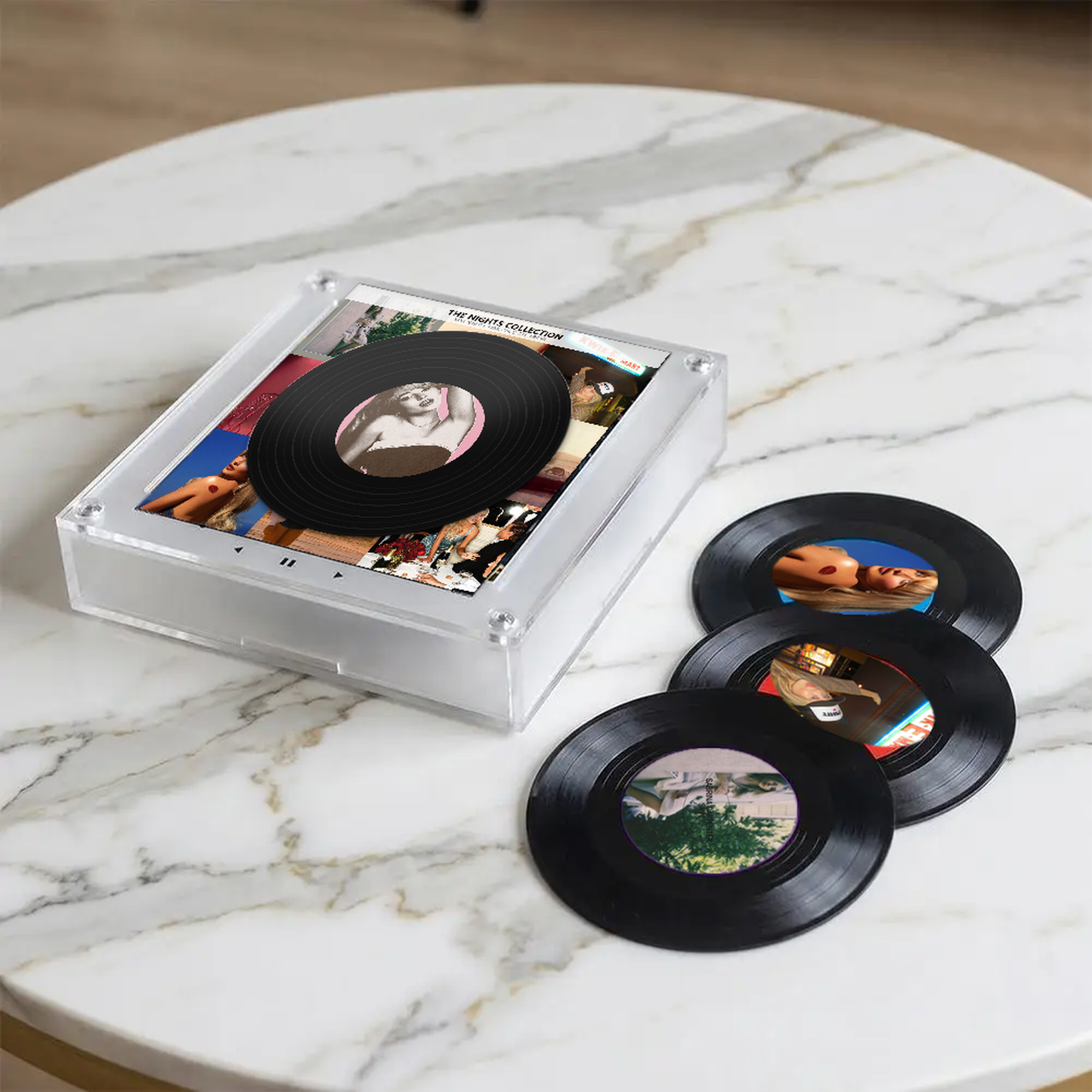 The Short n' Sweet Music Player - 20 cm clear acrylic frame with three collectible discs