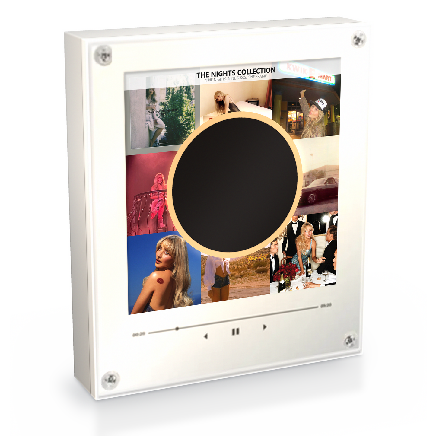 The Short n' Sweet Music Player - 20 cm clear acrylic frame, studio shot